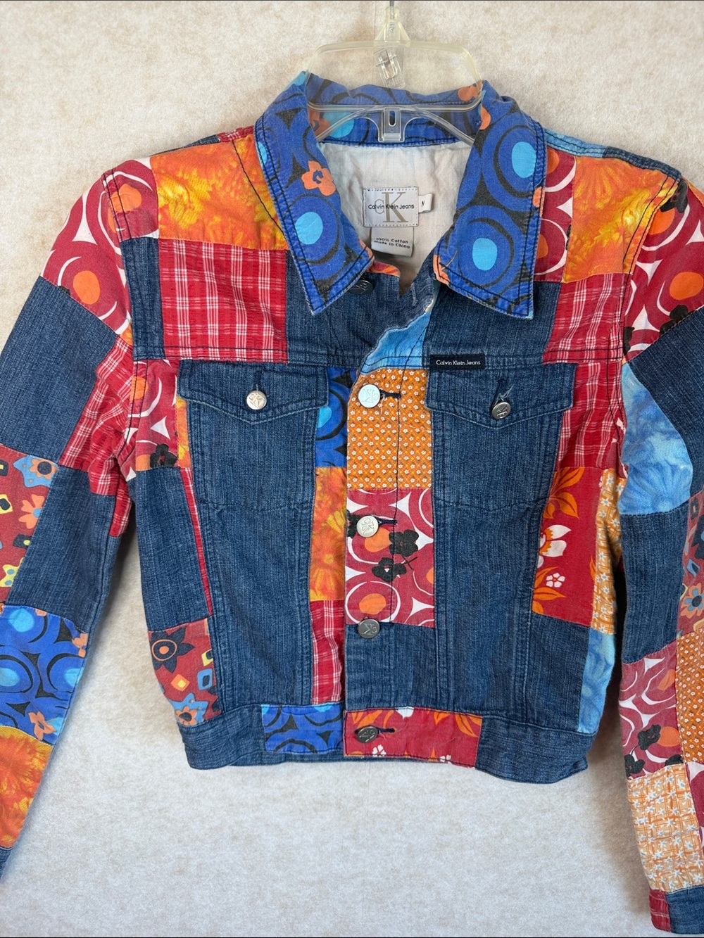 Calvin‎ Klein Jean denim Multicolor Patchwork Denim Jacket colorful youth medium